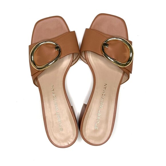 Stuart Weitzman Benni Leather Sandal Slide in Tan Size 6 - Picture 10 of 10